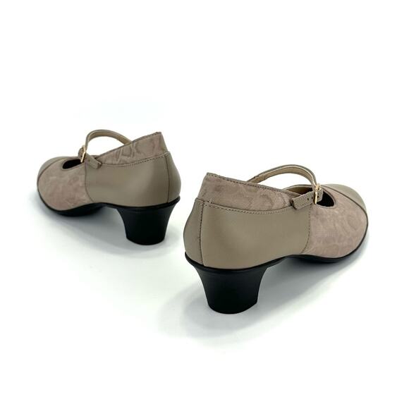 SAS Isabel Mary Jane Pumps Size 8 Wide Taupe/Tan Leather & Leopard Print Textile - Picture 3 of 16